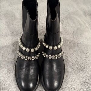 Zara Black Ankle Boots with Pearl Embellishments